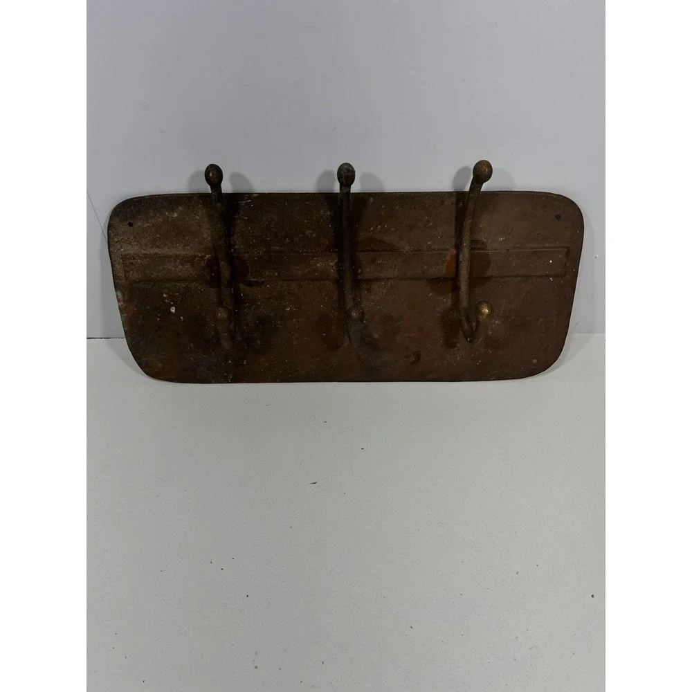 Vintage Antique Brass Wall Mount Coat Rack 3 Hook Industrial Entryway Mudroom